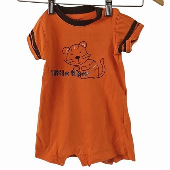 Carter’s Baby Boy Romper 18M Orange "Little Tiger" Short Sleeve One-Piece EUC - Picture 2 of 5